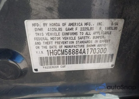 2004 Honda Accord 2.4 Ex z USA, uszkodzony, nr VIN 1HGCM56884A170300